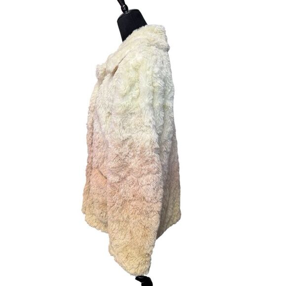 Anthropologie Womens Ivory Button Front Ombre Plush Faux Fur Coat Size M - Picture 10 of 16
